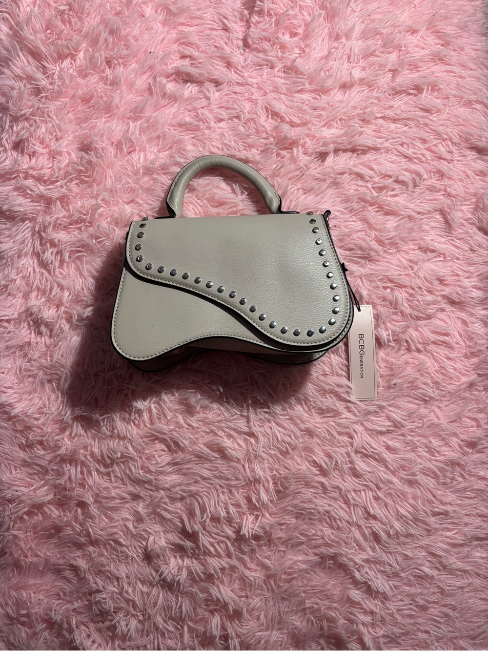 BCBGeneration Light Gray Stud-Trim Saddle Crossbody